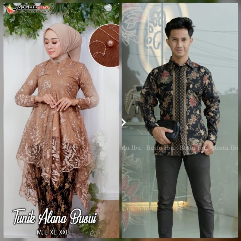 couple kemeja dan kebaya Tunik Alana Busui-model Arumi tulle-kebaya couple modern-kebaya oufit Kekin
