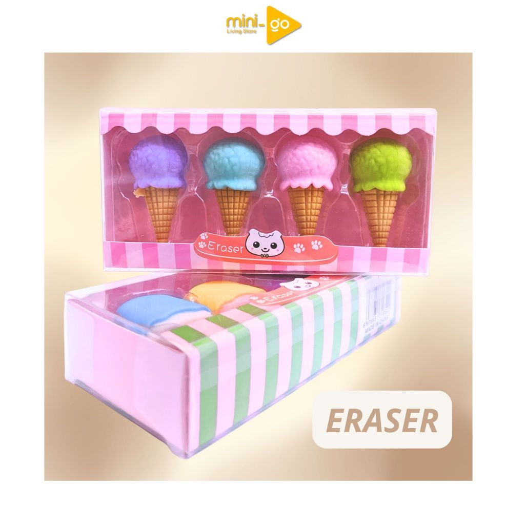 

Penghapus Pensil Box Karakter Es Krim / Eraser Ice Cream / Penghapus Karet 4 Pcs Es Krim / Box Penghapus 4 In 1