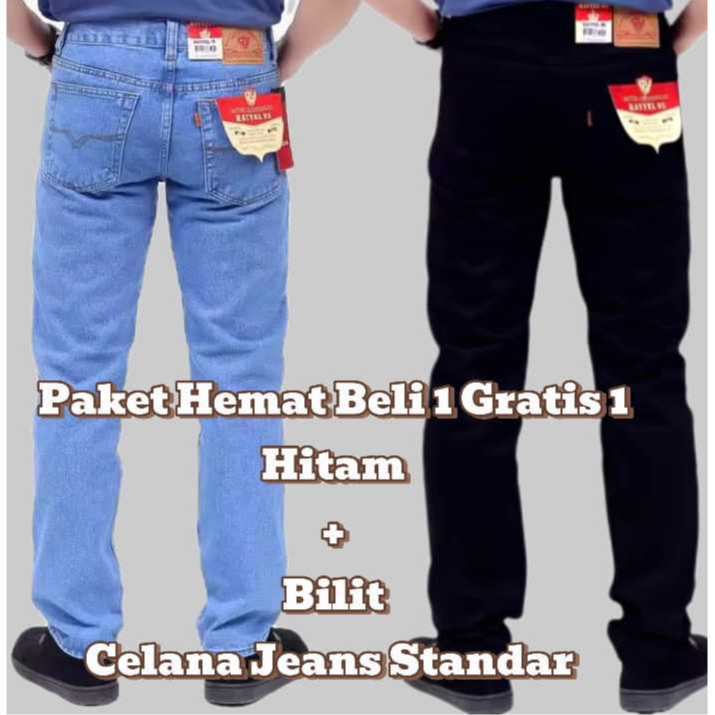 BELI 1 GRATIS 1 Celana Jeans Denim Pria Standar Reguler Fit / Celana Panjang Pria Dewasa / Celana ST