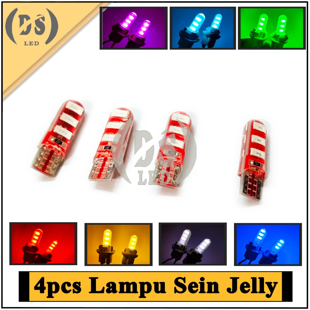 4pcs Lampu Led Sein Jelly Diam T10 / Bohlam Lampu LED Senja Riting Jelly Manteng T10 4Biji