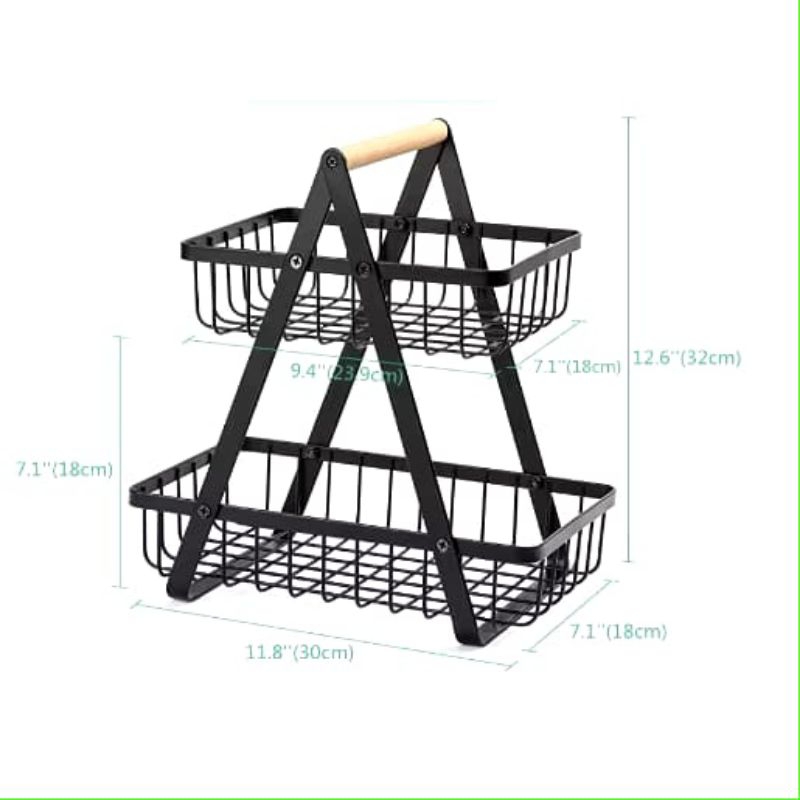 Kranjang Rak Dapur Rak Buah Besi Rak Dapur Besi Kayu Serbaguna 2 Susun Bawang Buah Estetik