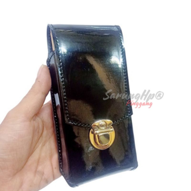 Sarung hp pinggang pria SATPAM | SECURITY hitam kilap polos