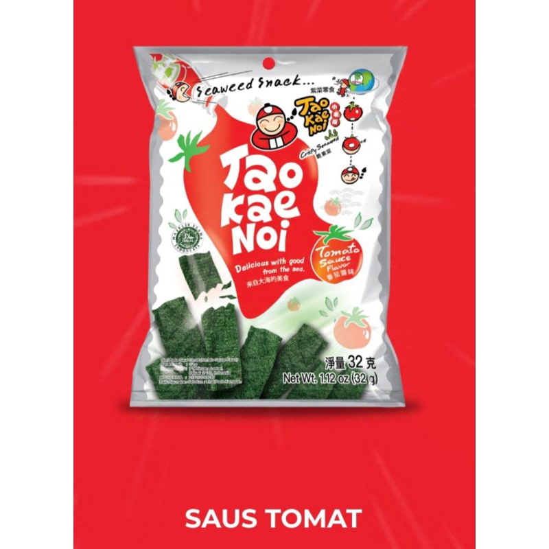 

Seaweed Snack Crispy Seaweed Rumput Laut Tao Kae Noi 32 Gram Rasa Saus Tomat