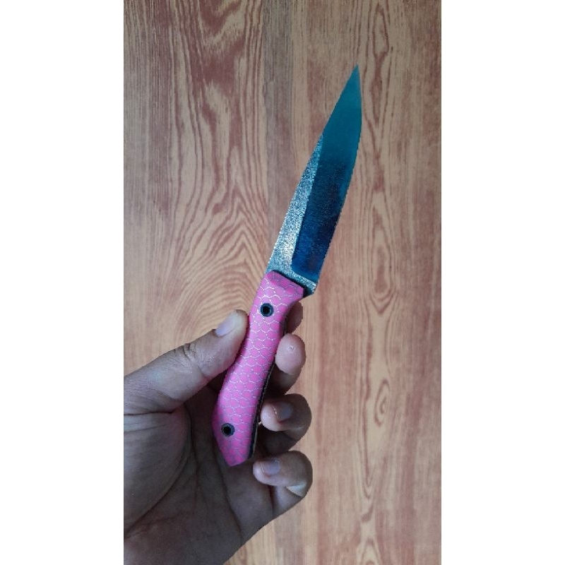 Pisau Bushcraft Skinner EDC Camping Outdoor Unik Pink Fulltang