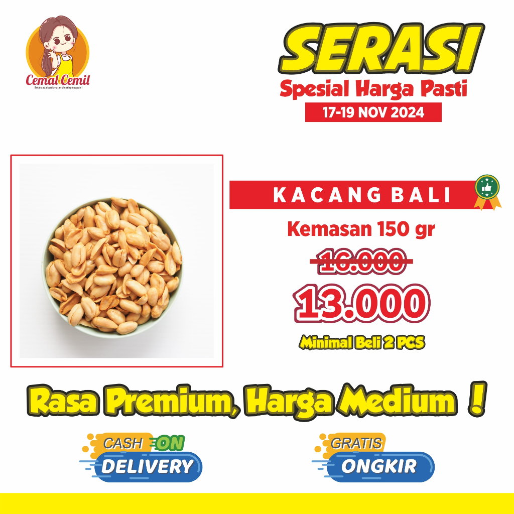 

Cemal Cemil : Paling Laris : Kacang Bali 150gr-Snack/Cemilan/Camilan