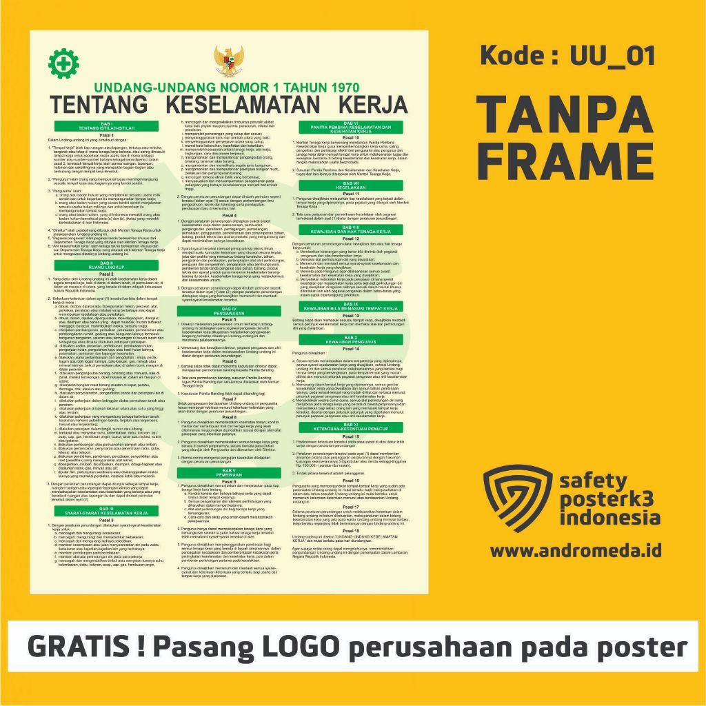 Safety Poster K3 : UU 1970 Undang 70 _ kuning