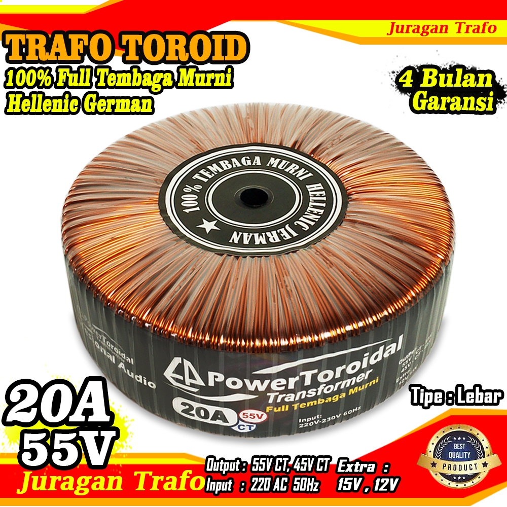 One_Flowers1 Trafo Toroid Powertoroidal 20A (Murni) 55V Ct - 45V Ct Original Full Tembaga Murni