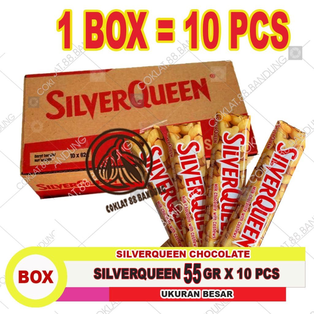 

Coklat SilverQueen 1 Box 55gr x 10 pcs, Coklat Mede Mete Cashew Milk Chocolate