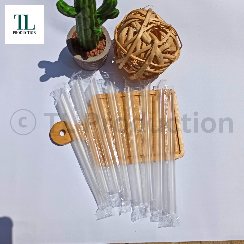 100pcs Sedotan Bubble Boba STERIL Bungkus Plastik 12mm 18cm BENING - Sedotan Bening Steril - Sedotan