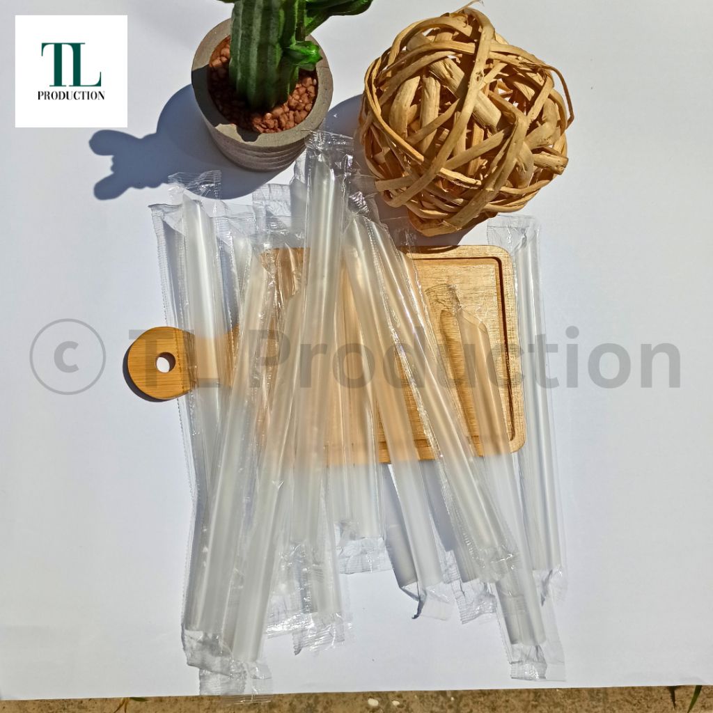 100pcs Sedotan Bubble Boba STERIL Bungkus Plastik 12mm 21cm BENING - Sedotan Bening Steril - Sedotan