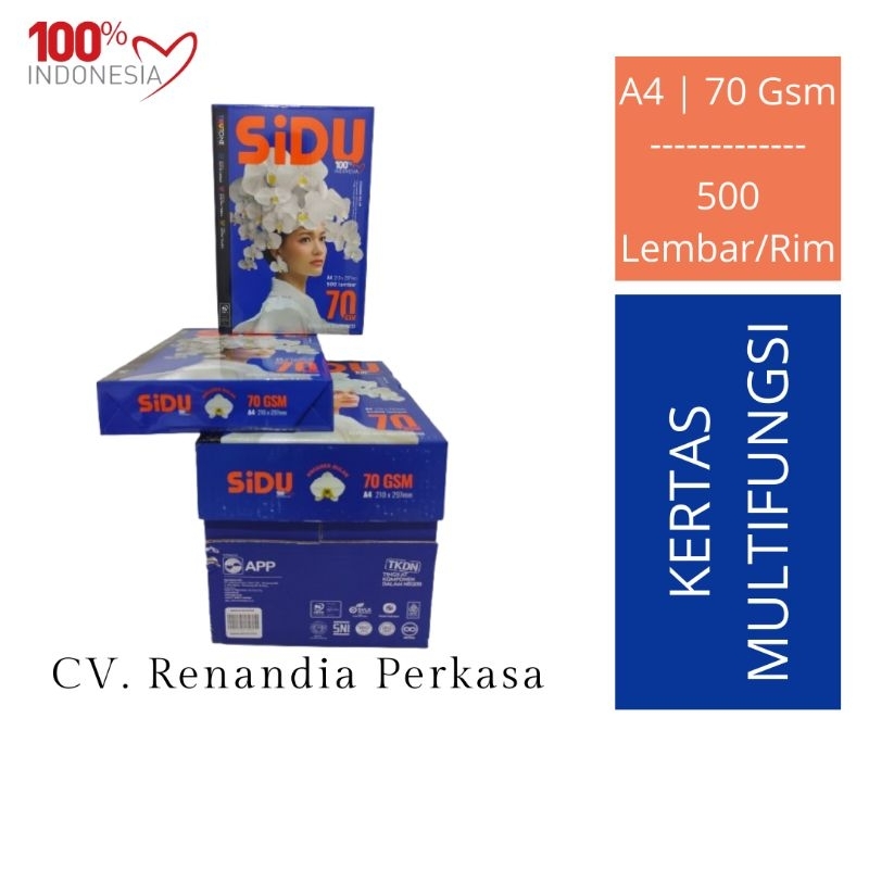 

Kertas HVS A4 70GSM SiDU (1 Dus)