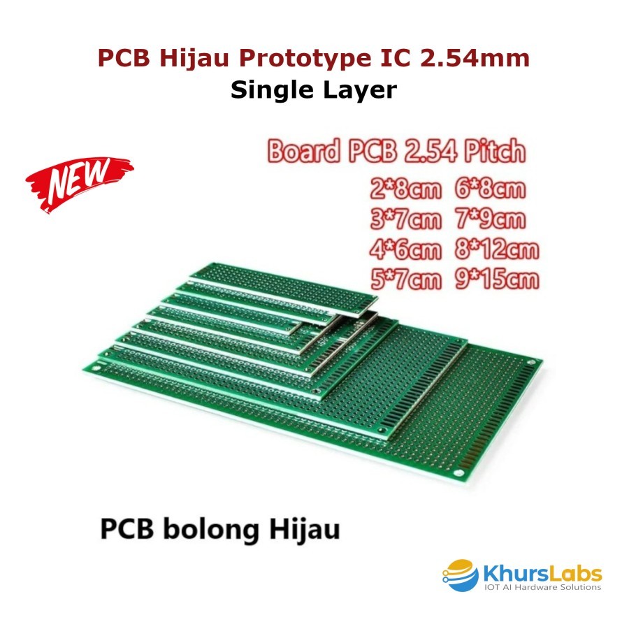 PCB Hijau Prototype Titik IC 2.54mm Lubang Bolong Single Layer
