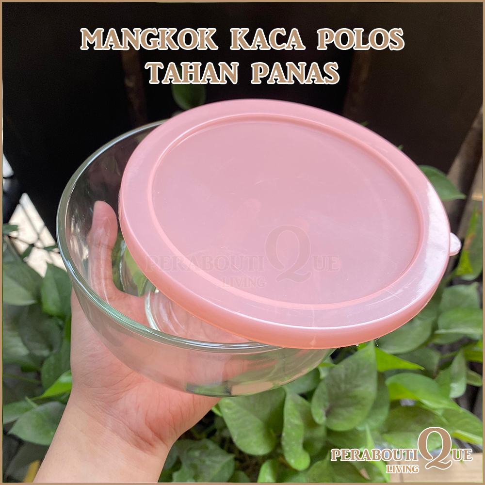 6 Pcs Mangkok Kaca Polos Tutup Pink - Mangkuk Kaca Tahan Panas Polos Tutup Pink Isi 6 Pcs