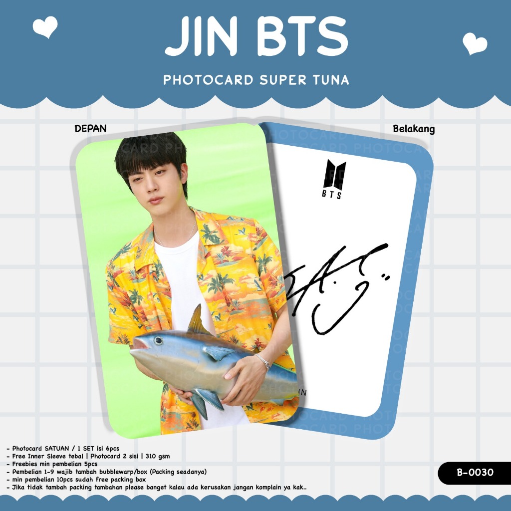 PHOTOCARD JIN SUPER TUNA KOLEKSI TERBARU 2 SISI LAMINASI GLOSSY PC BTS TERBARU FANMADE UNOFFICIAL BA