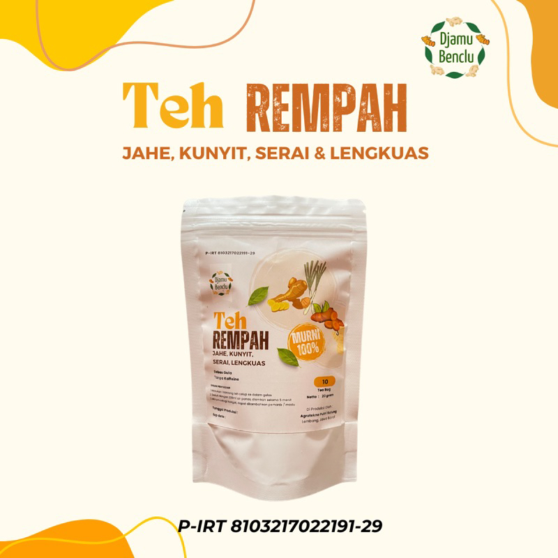 

Teh Rempah Kunyit Jahe Serai Lengkuas by Djamu Benclu Teh rimpang | minuman rimpang | Teh herbal | Teh detox | Teh Celup herbal