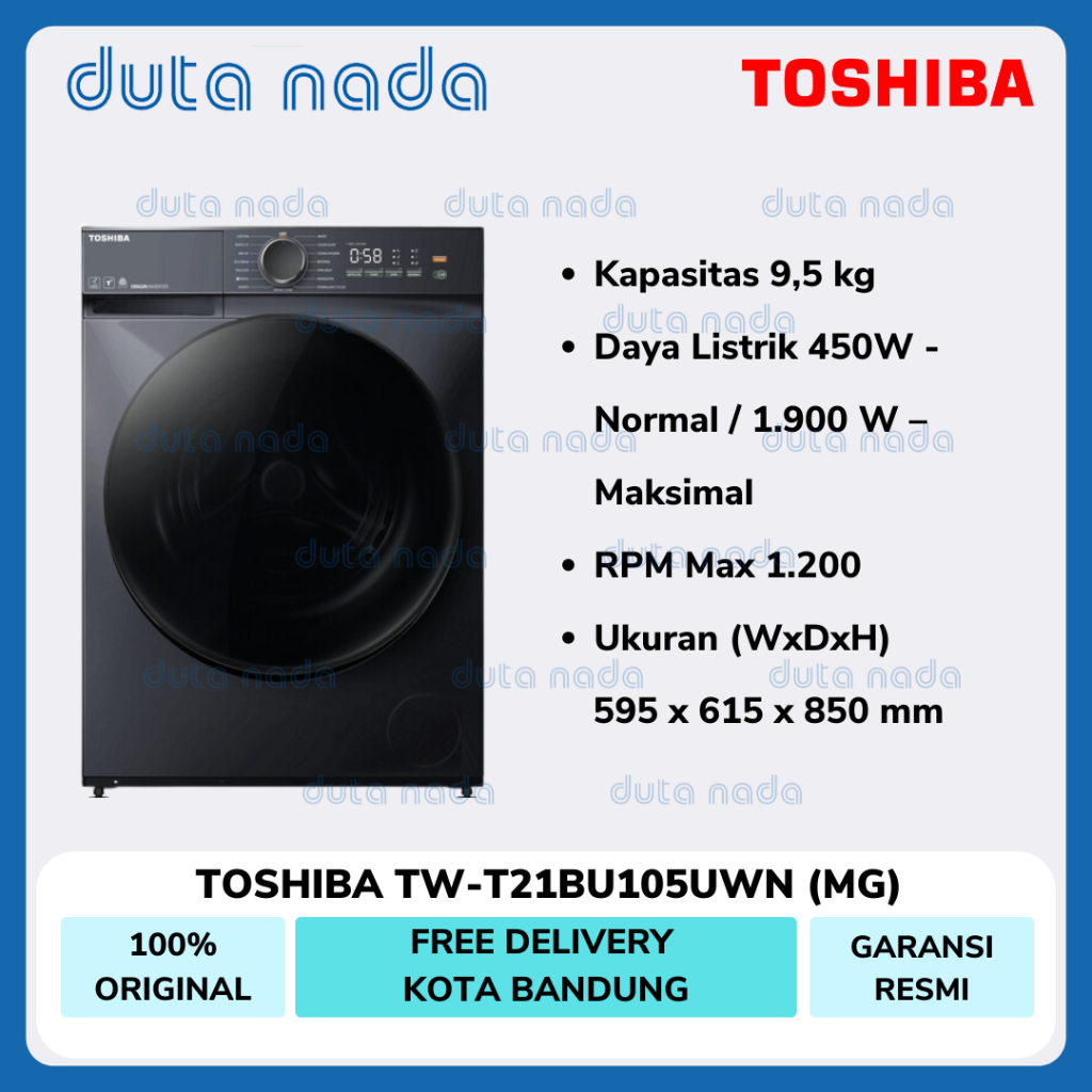 TOSHIBA Mesin Cuci Front Load Inverter TW-T21BU105UWN(MG) 9.5 kg