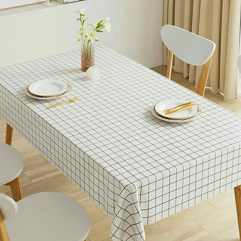 Taplak meja motif kotak-kotak aesthetic minimalis Gaya Korea bahan kain