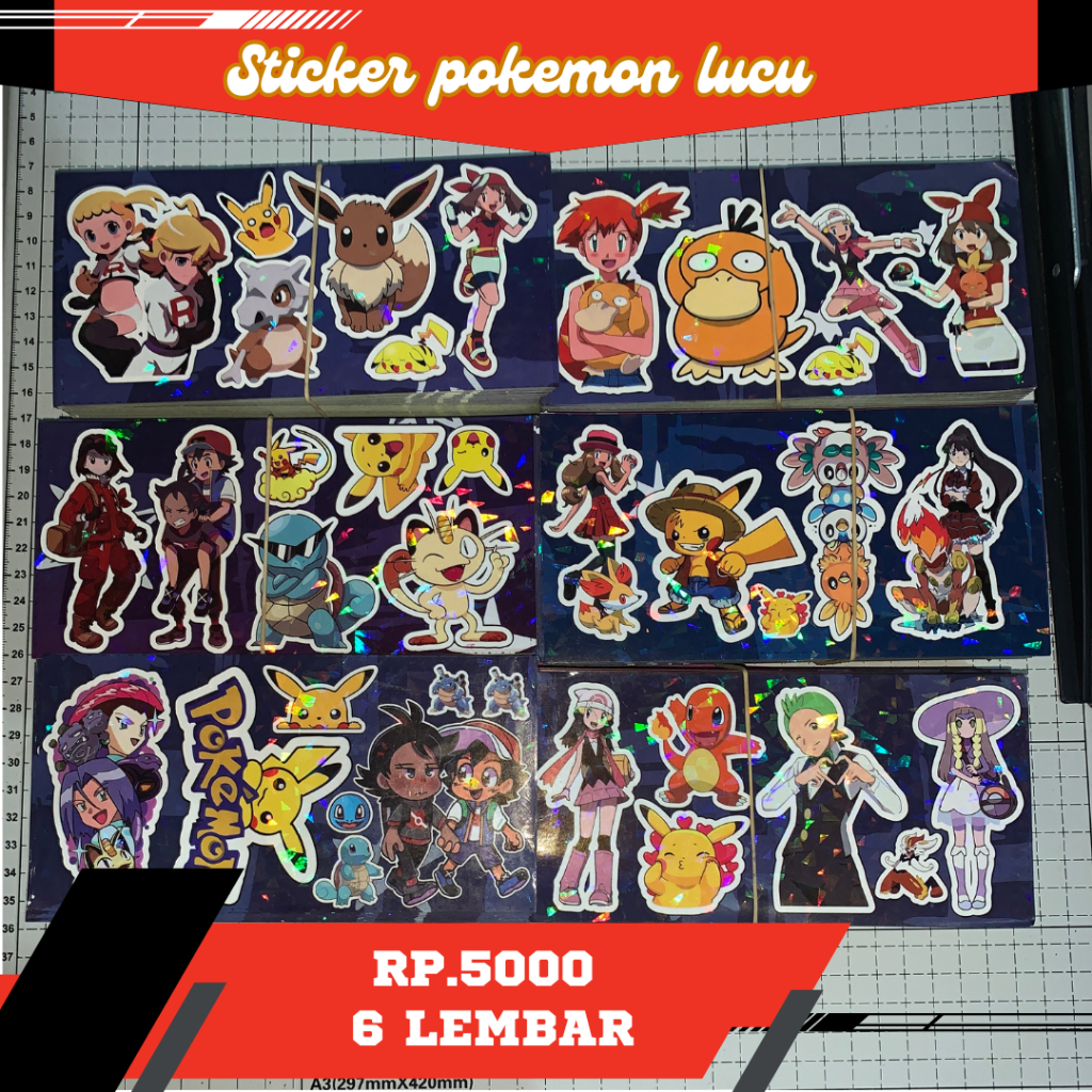 

[12 Lembar] Stiker Pikachu Stiker Pokémon Stiker Hologram Premium