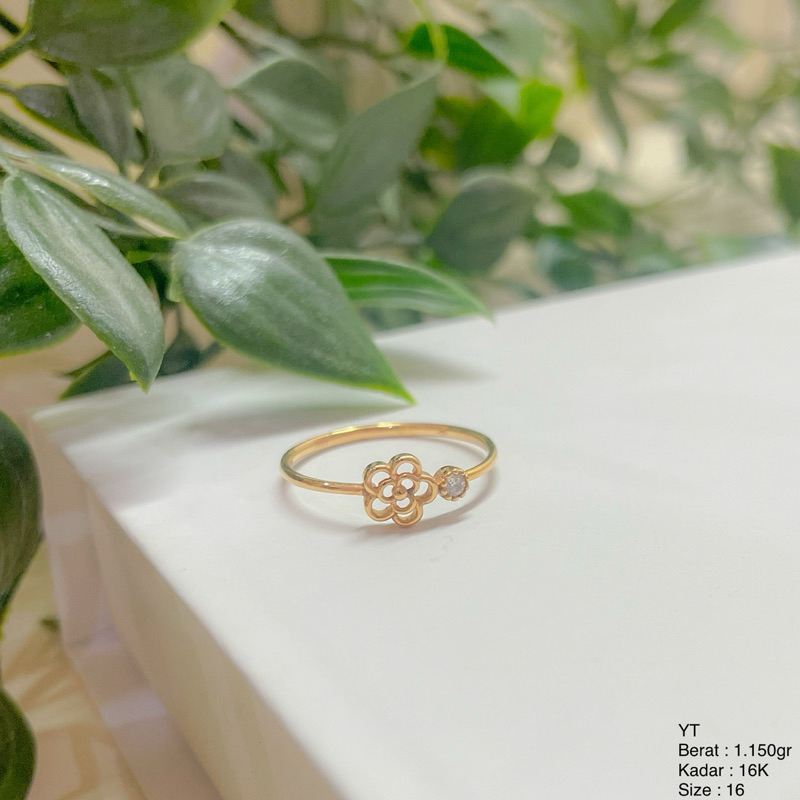 Perhiasan Cincin Emas Motif Bunga Variasi Permata Big Size UBS & YT 16k/700