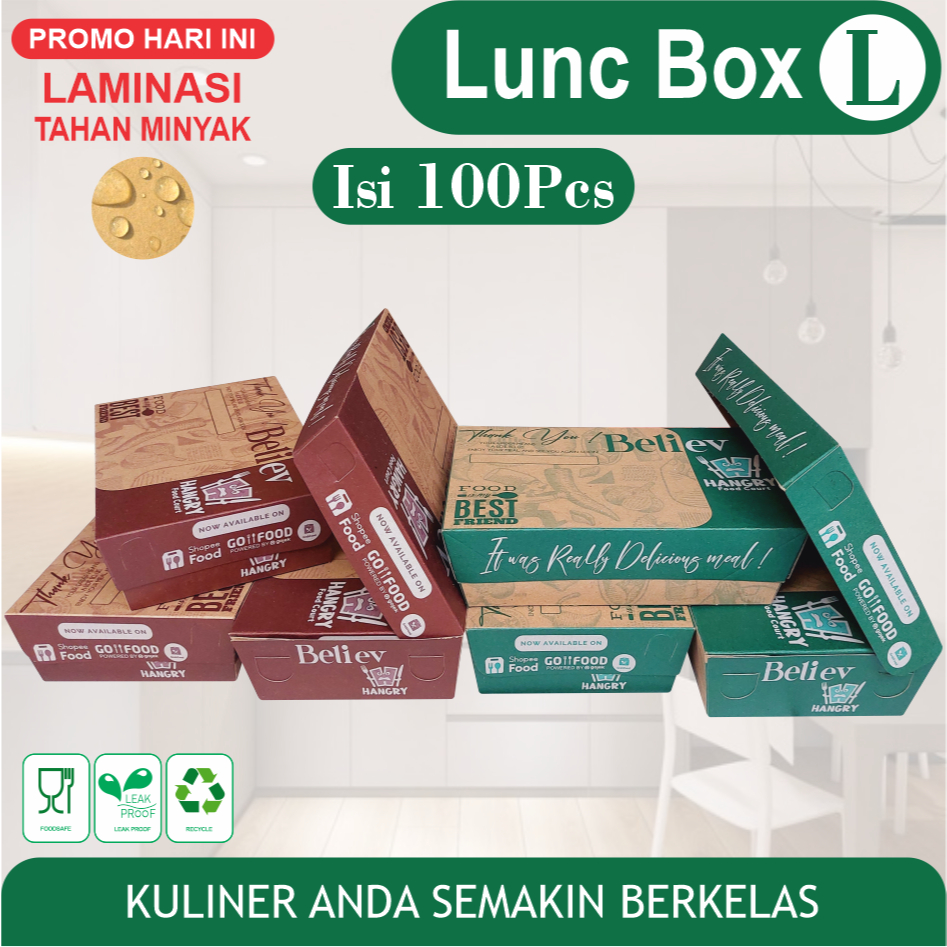 Lunch Box Paper Kraft Coklat Laminasi Ukuran s/m/l Tebal 290gsm Kotak Makan Nasi Ayam
