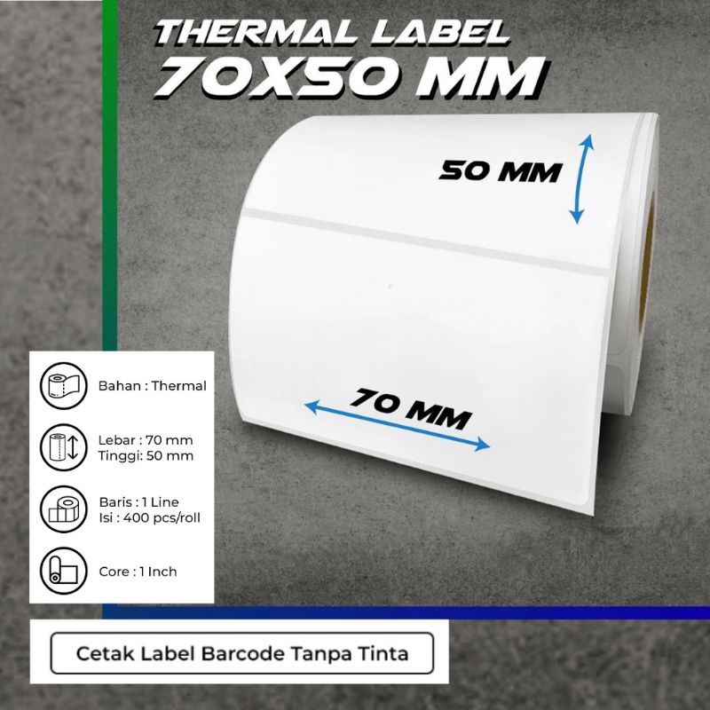 

LABEL THERMAL STICKER 70x50mm / 7x5cm 1 LINE ISI 400 PCS PER ROL