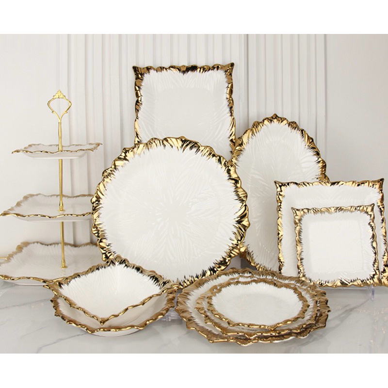 PIRING MAKANAN SNACK ROTI KUE CANTIK KERAMIK PUTIH PERSEGI MEWAH