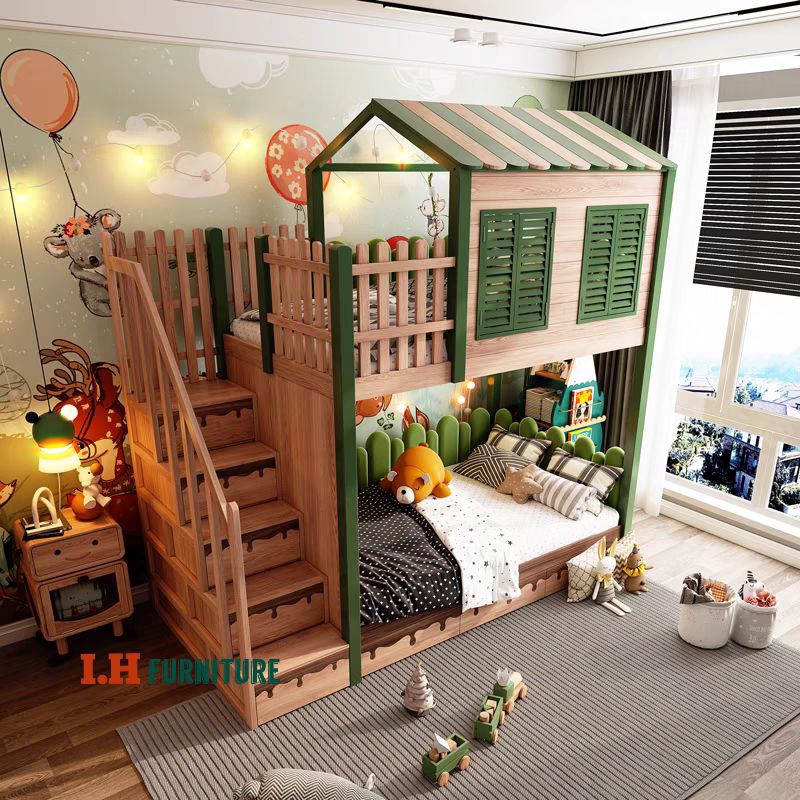 Tempat tidur anak tingkat kayu murah , Tempat tidur anak model rumah rumahan , ranjang anak lucu ter