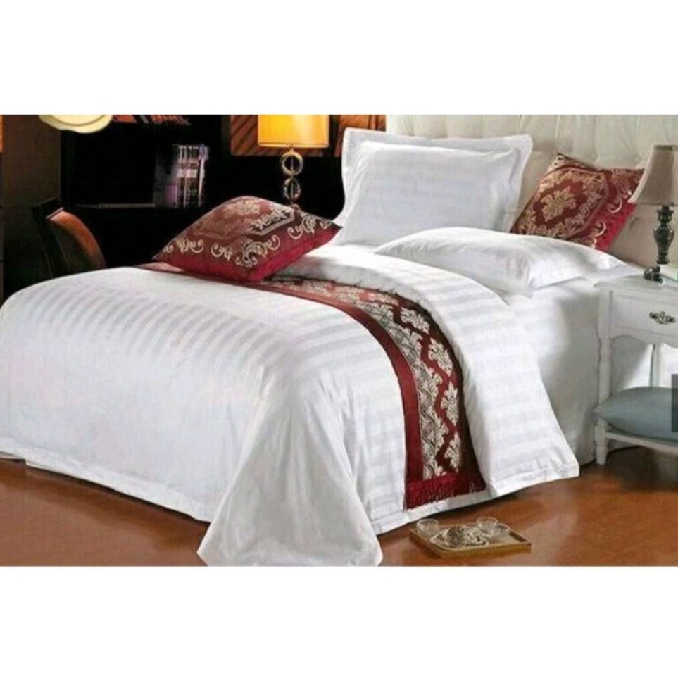 Laku Keras  Sprei Set Katun Premium Salur Putih