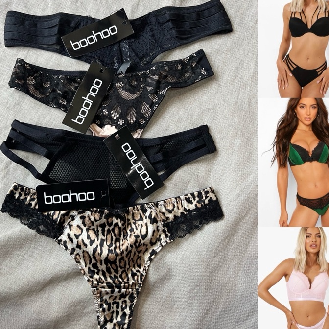 Tawaran THONG BOOHOO Satin Lace Trim Sexy G String Strappy See Through XS S M L XL XXL 2XL 3XL Baju 