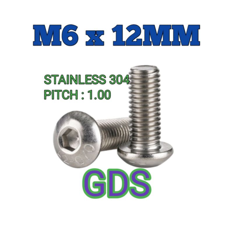 M6 x 12 Button Stainless 304 / Baut L Button Head Stainless 304