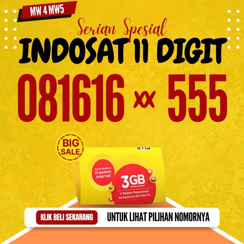 Nomer Cantik Indosat 11 Digit Serian Belakang Triple 111 222 333 444 555 666 Kode MW4 MW5 11 Digit N