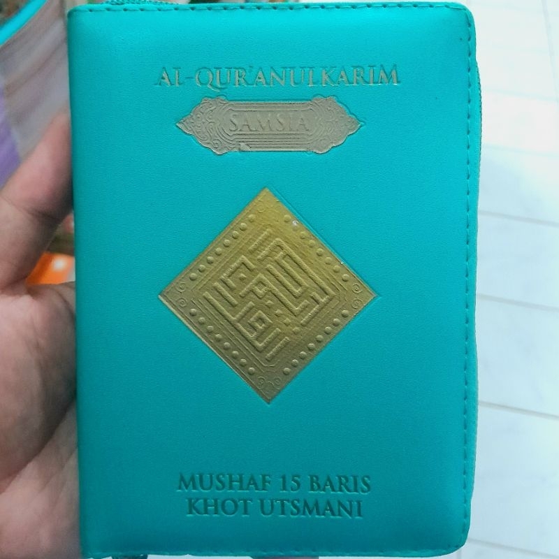 Mushaf Custom Bookmark, Resleting Al-Quran Samsia 15 Baris Khot Utsmani ukuran Sedang A5 dan Kecil  