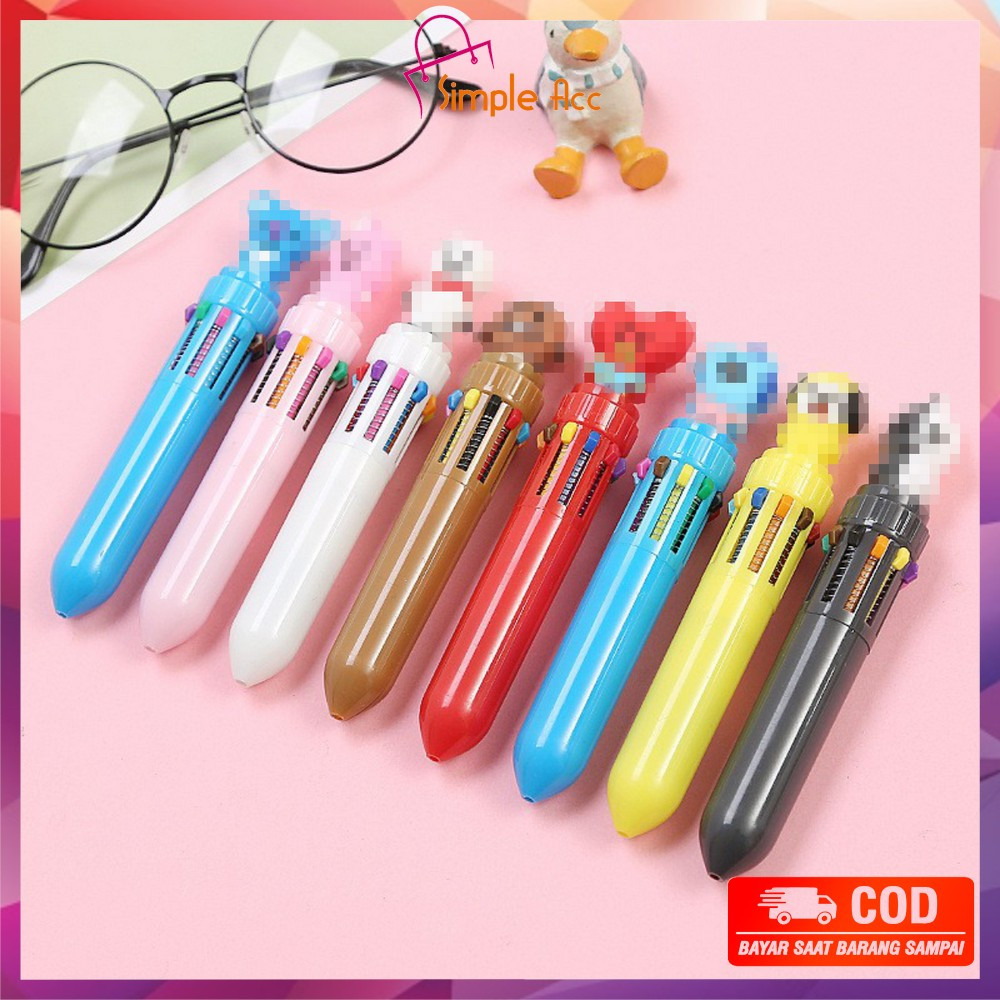 

DO-A13 PENA Karakter Rainbow Pulpen Kartun 10 Warna Pen Warna Warni Bolpoin Karakter Lucu