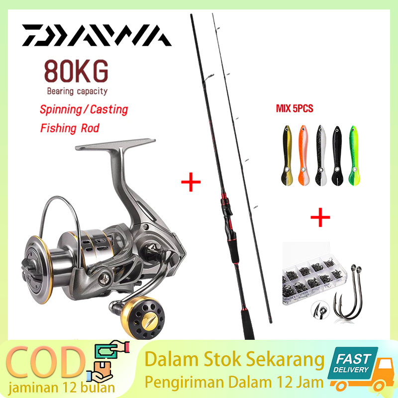 DAIWA Joran Pancing Telescopic 1.65m-2.7m  6-7 Bagian  Serat Karbon  Set Reel Spinning Lengkap