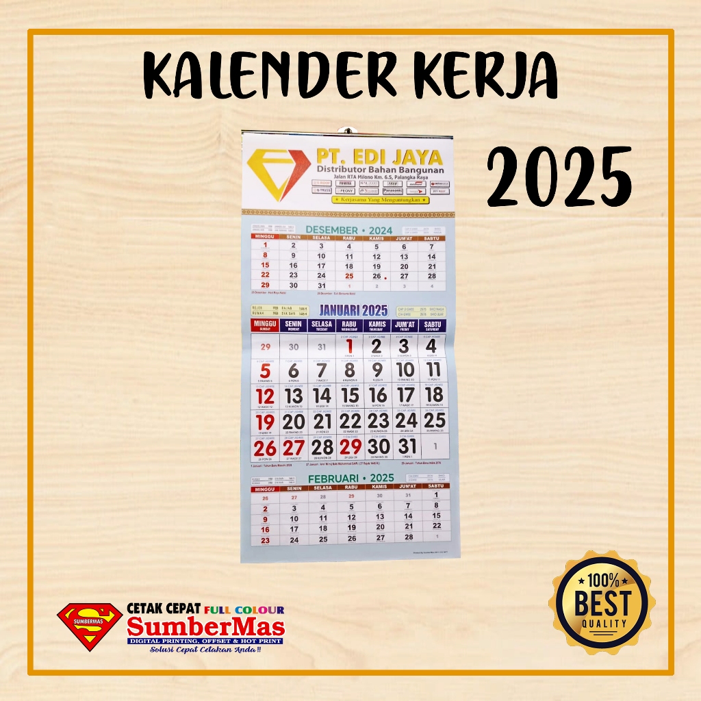 

Kalender Kerja 2025 / Kalender Dinding 2025 uk 32 x 63 cm