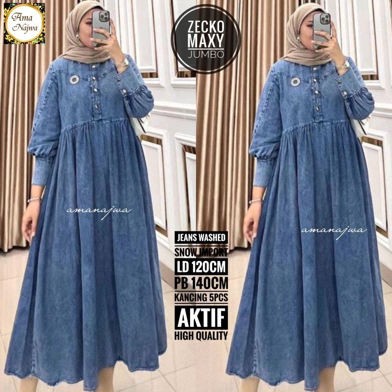 GAMIS/DRES WANITA SUPER JUMBO LD 120 DAN  LD 140 CM ZECKO GAMIS JEANS BY AMA NAJWA