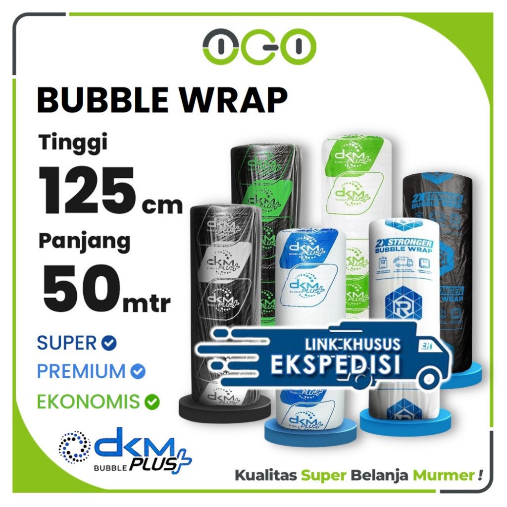 

Plastik Bubble Wrap Roll Besar 125cm x 50meter Merek DKM dan RUSFET/ Plastik Buble [LINK VIA KARGO]