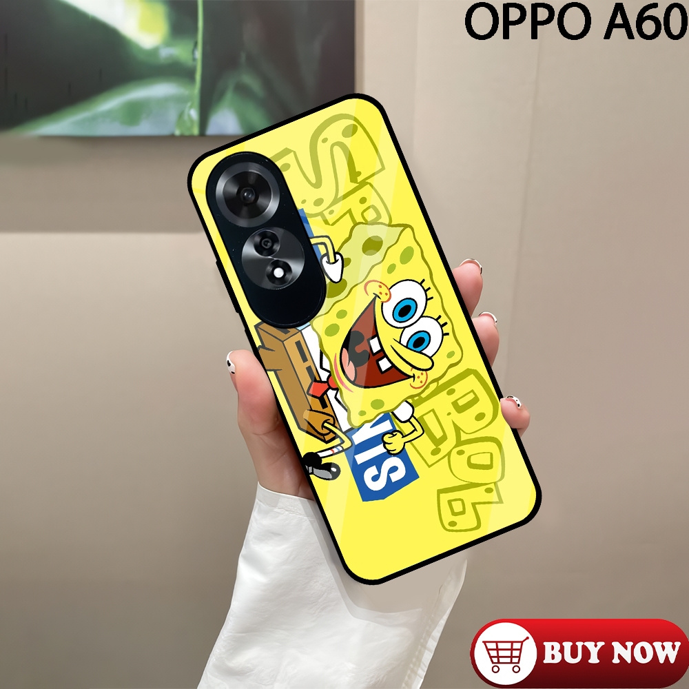 [MT15] Case Glossy CASE OPPO A60  | Casing Kilau Pic HD Motif SPONGEBOB  | Case Kekinian Murah Kuali