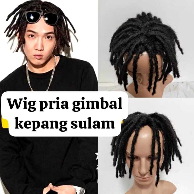 Wig pria gimbal wig cowo gimbal kepang sulam