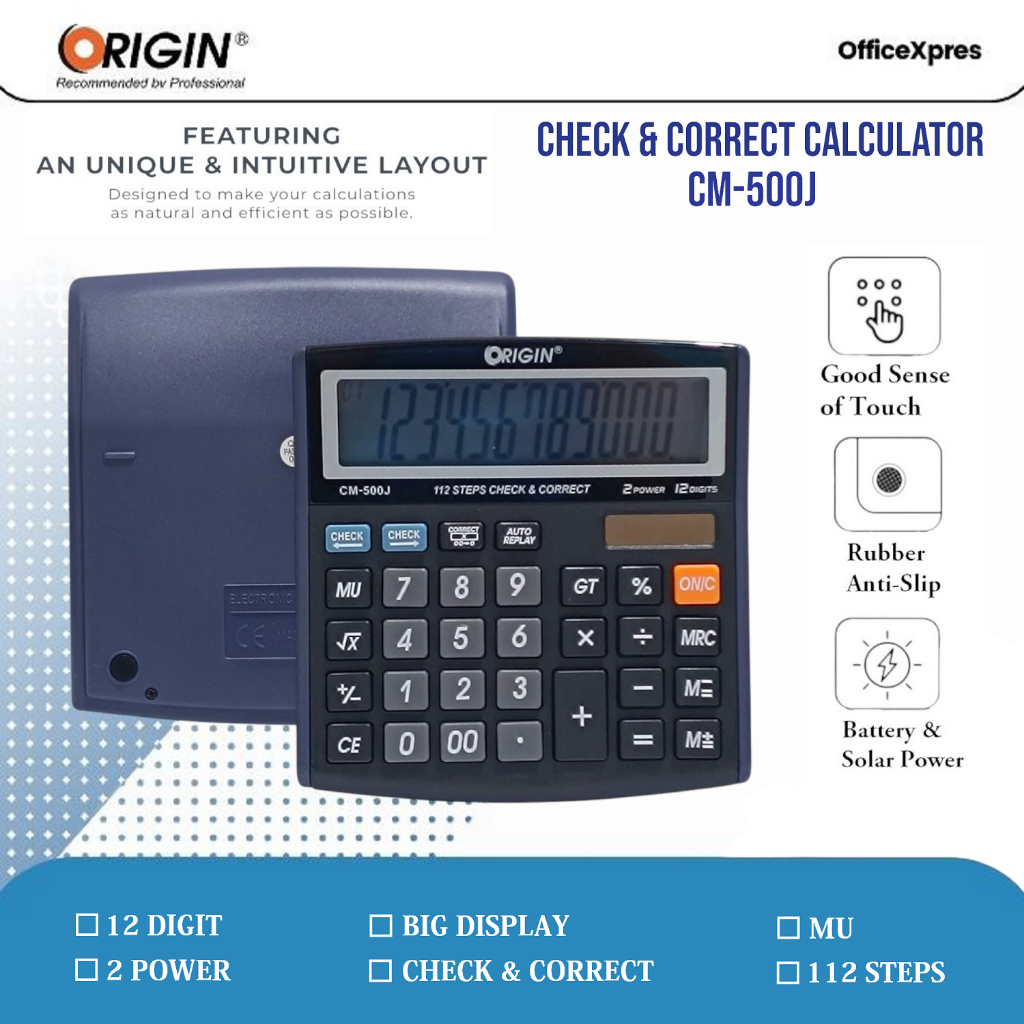 

Check & Correct Calculator / Electronic Calculator / Kalkulator 12 Digit / 2 Power Kalkulator / Big Display Calculator CM-500J