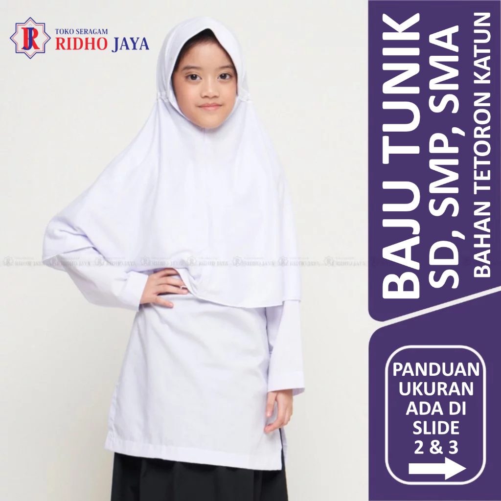 RIDHO JAYA - Baju Tunik Basic Baju Kurung Sekolah Putih