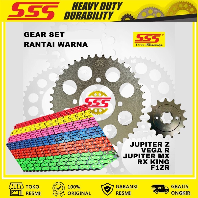 GEAR SET SSS 415 RANTAI GOLD/WARNA MOTOR RX-KING/JUPITER Z-MX-VEGA R-F1ZR