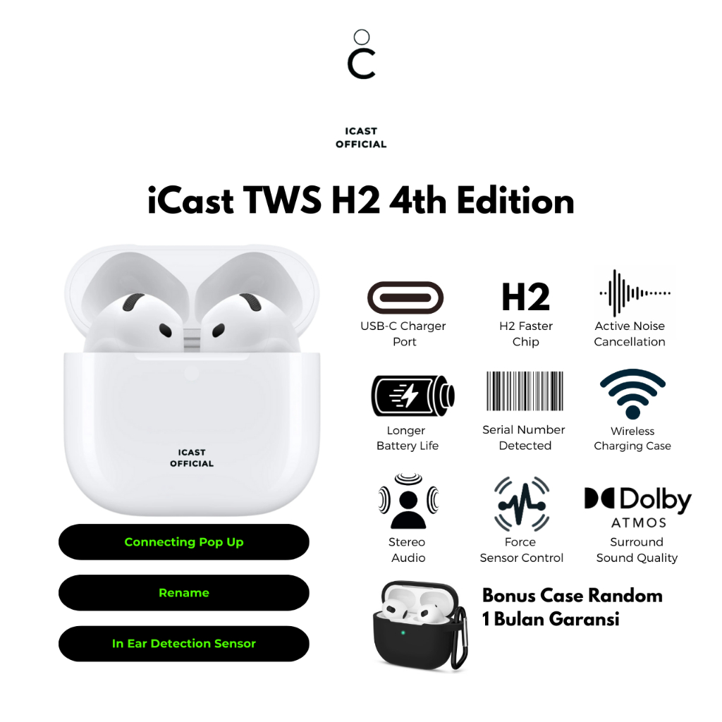 iCast TWS 4 ANC H2 Chip TWS Wireless Charging True Wireless Stereo