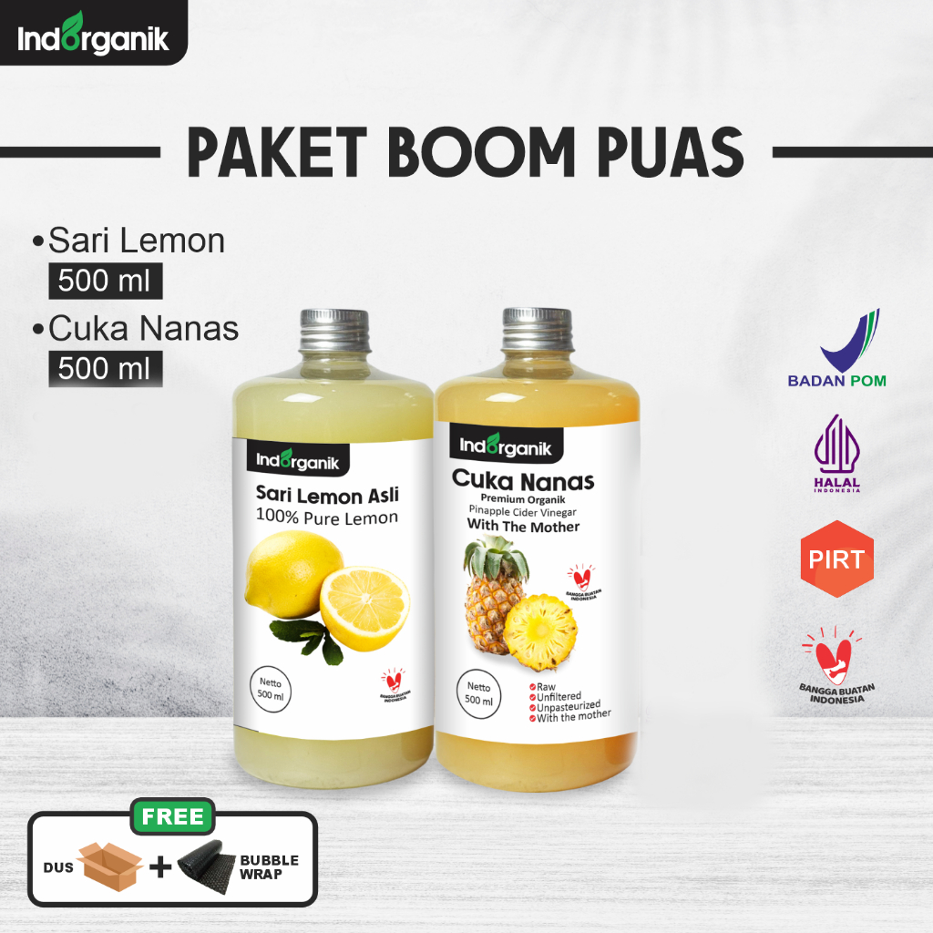 

INDORGANIK - Paket Hemat Cuka Nanas 500ml dan Sari Lemon 500ml - Obat Diabetes Alami