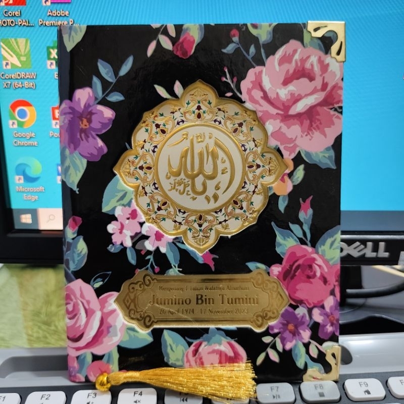 BUKU YASIN DAN MAJMU SYARIF ORNAMENT BUNGA COSTUM NAMA COVER