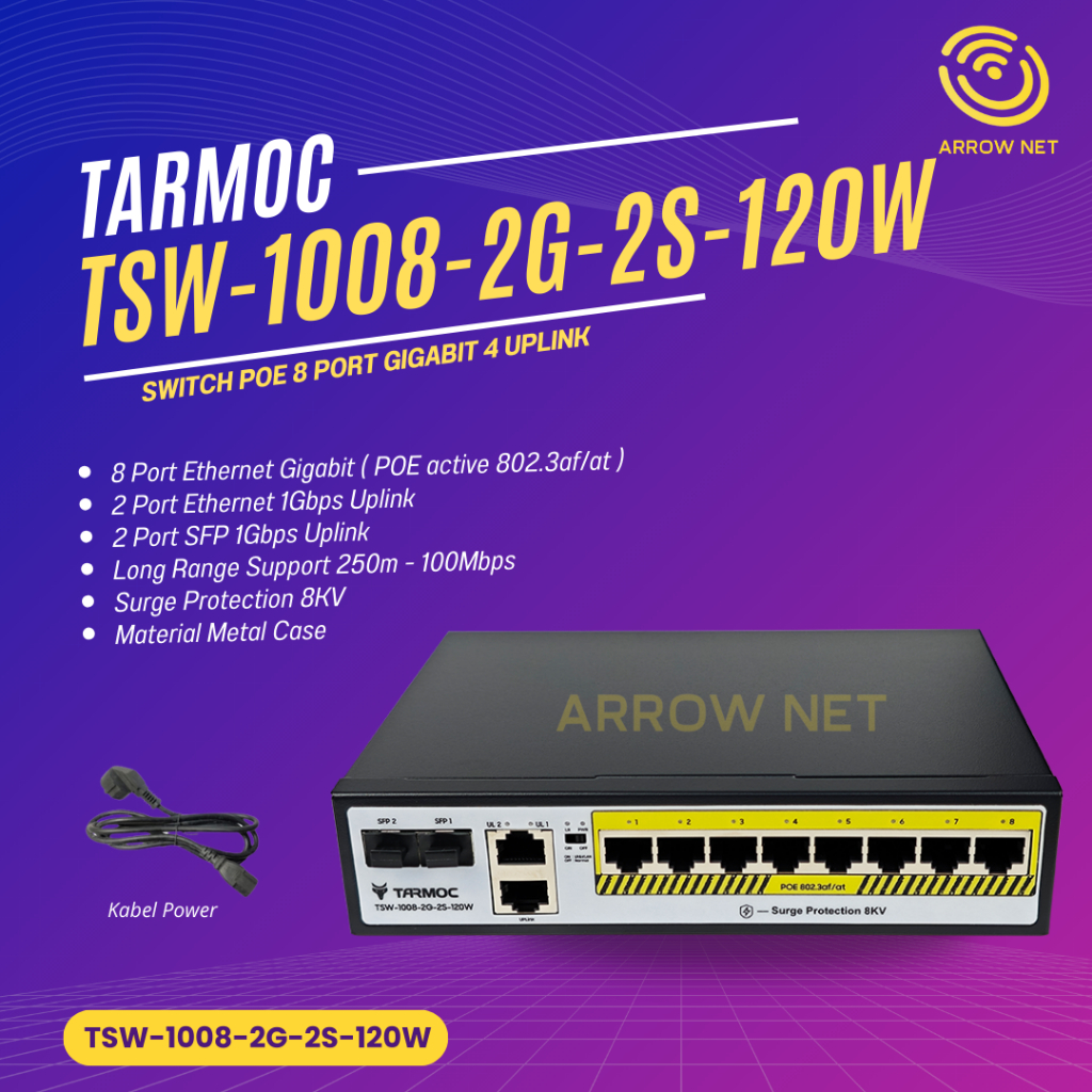 Tarmoc TSW-1008-2G-2S-120W 8 Port Gigabit POE 802.3af/at POE Switch 120W