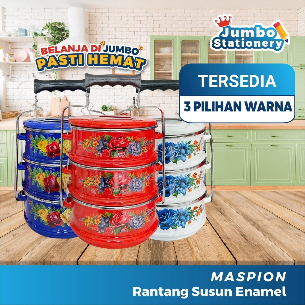 RB Maspion Rantang 3 Susun Klasik Jadul Stainless Enamel Kedaung Rantang Motif Bunga
