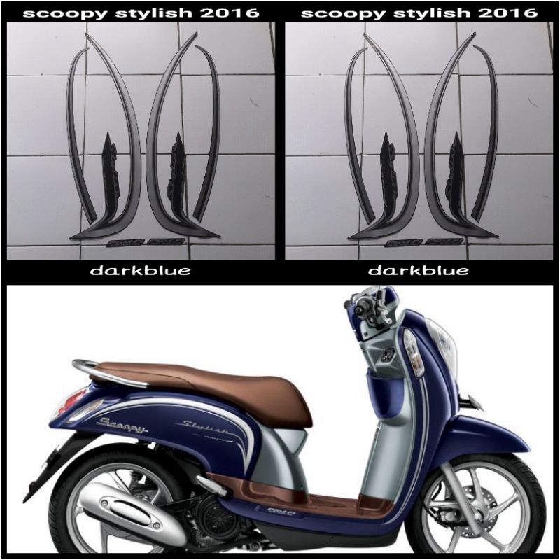 STIKER STRIPING LIS LES POLET PLAT PLISIR BODY MOTOR HONDA SCOOPY STYLISH 2015 2016 FI DARK BLUE