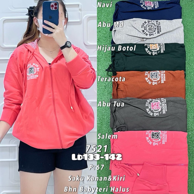 Jaket wanita Jumbo 7L bahan kaos tebal / Jaket Hoddie wanita Sleting kecil