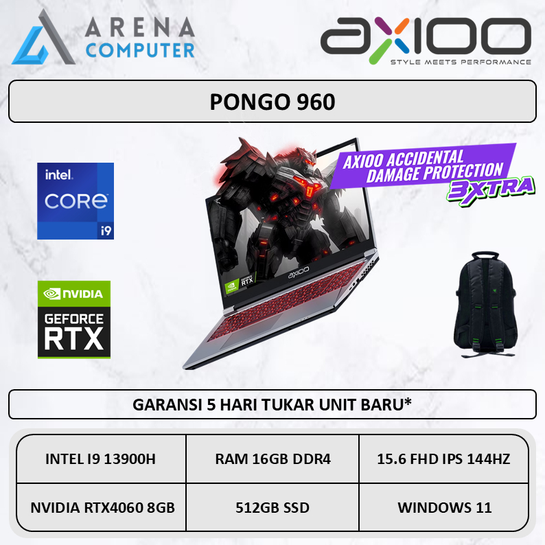 Axioo Pongo 960 i9 13900H RTX4060 16Gb 512GB FHD IPS 144Hz W11